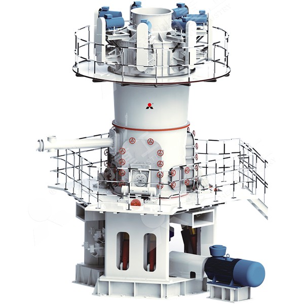 Cutaway view of a modern vertical roller mill showing grinding rollers and internal cyclones